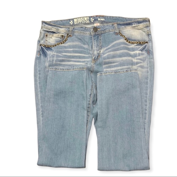Mossimo Supply Co. Blue Light Wash Stud Pocketed Distressed Skinny Jeans Size 17 - Picture 8 of 8